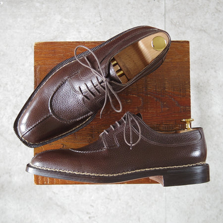 未使用★(伊)ボノーラ SIZE 6.5【デッドストック品★ノルベジェーゼ製法/Uチップ】グレインレザー/濃茶/メンズ/BONORA★p096