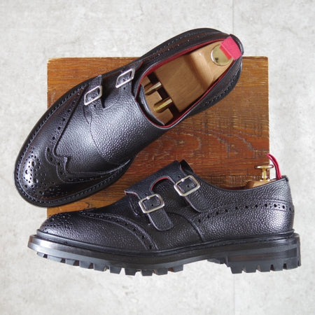 使用数回★トリッカーズ SIZE 7.5【現行定価13万円以上★コマンドソール仕様/ダブルモンク】カントリーシューズ/黒/Tricker's★n521