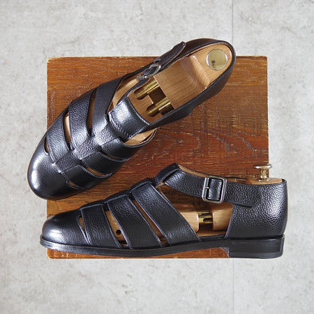 極美品★(伊)F.LLIジャコメッティ SIZE 40【定価￥100,100-★グルカサンダル/FG166】FAUSTOラスト/グレインレザー/黒/Giacometti★n526
