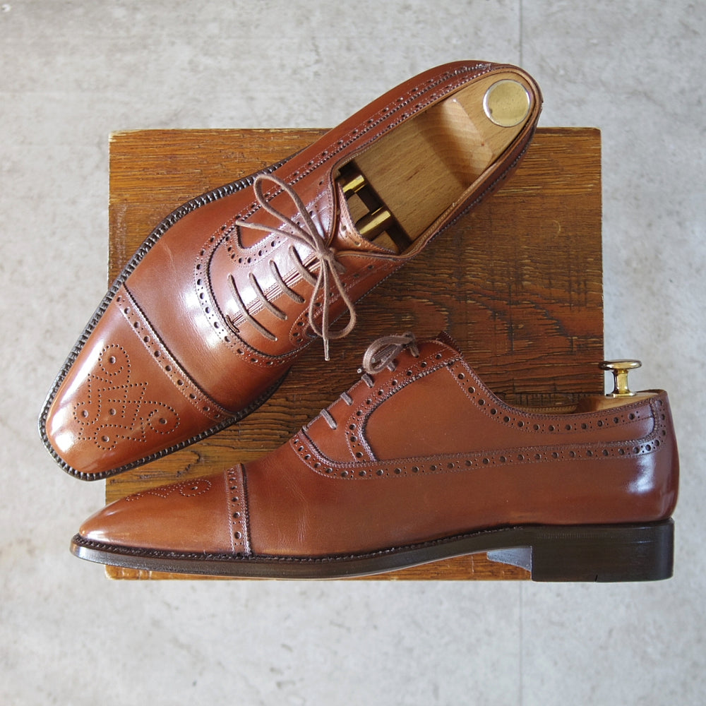 極美品★(伊)ステファノ・ベーメル SIZE 42.5【定価20万円以上★ハンドソーンウェルテッド製法/セミブローグ】茶/Stefano Bemer★o550