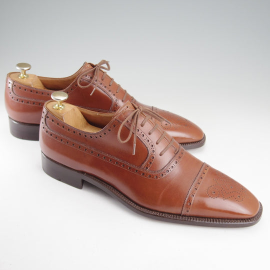 極美品★(伊)ステファノ・ベーメル SIZE 42.5【定価20万円以上★ハンドソーンウェルテッド製法/セミブローグ】茶/Stefano Bemer★o550
