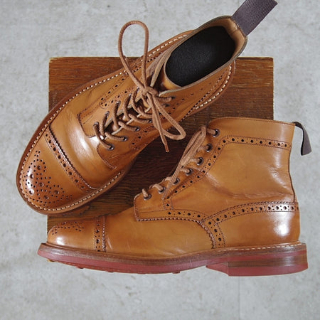 極上★トリッカーズ SIZE 7.5【貴重★セミブローグ版ストウ/M7046】カントリーブーツ/カーフ/1001BURNISHED/茶/メンズ/Tricker's★n529