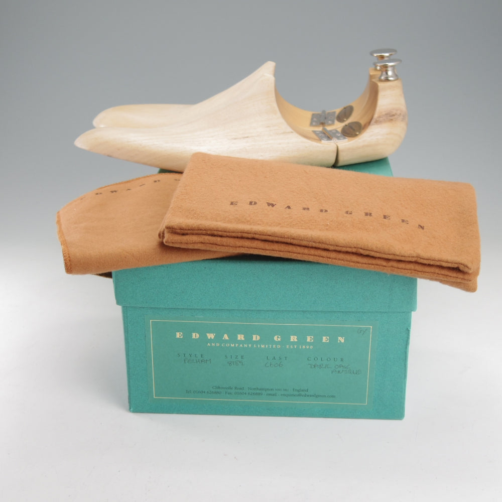 極美品★エドワードグリーン UK7.5程度/8C【定価20万円以上★純正ツリー付/ストレートチップ/PELHAM】606ラスト/濃茶/EDWARD GREEN★o022