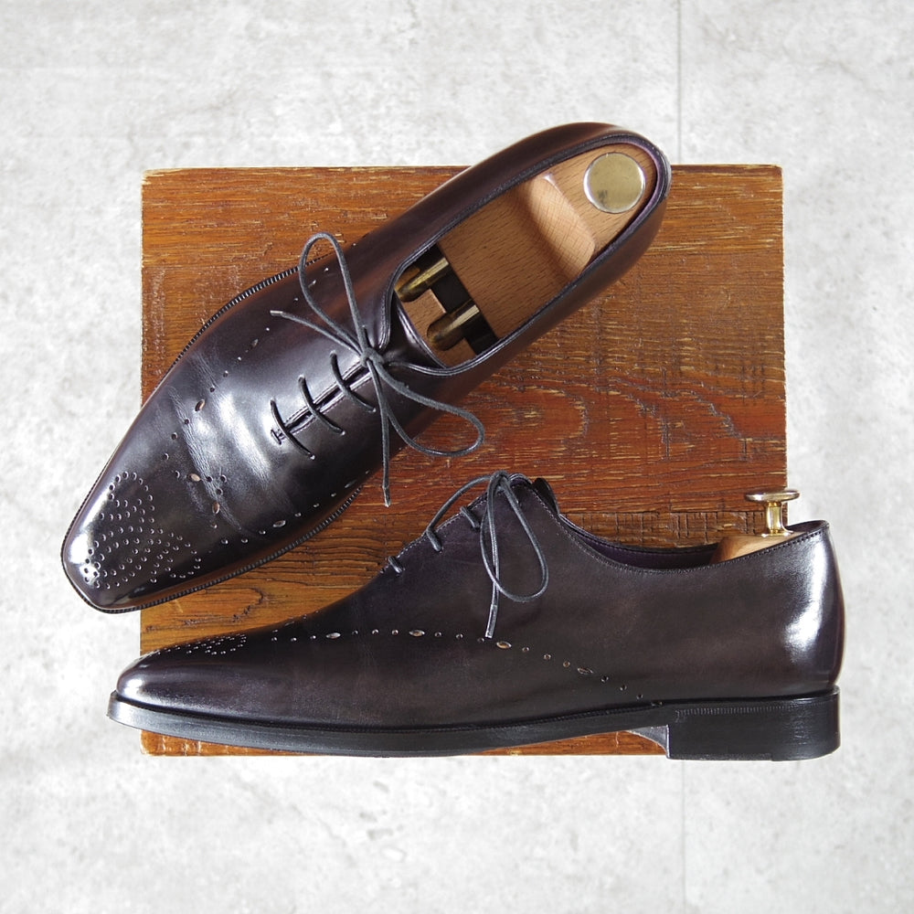 美品★(仏)ベルルッティ SIZE 7【黒系パティーヌ★イミテーションブローグ/ホールカット】カーフ/NERO GRIGIO/黒/メンズ/Berluti★o027