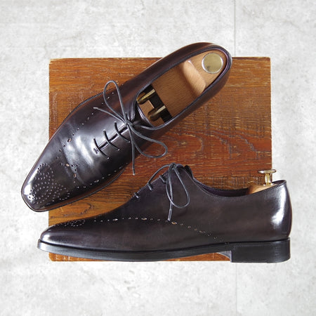 美品★(仏)ベルルッティ SIZE 7【黒系パティーヌ★イミテーションブローグ/ホールカット】カーフ/NERO GRIGIO/黒/メンズ/Berluti★o027