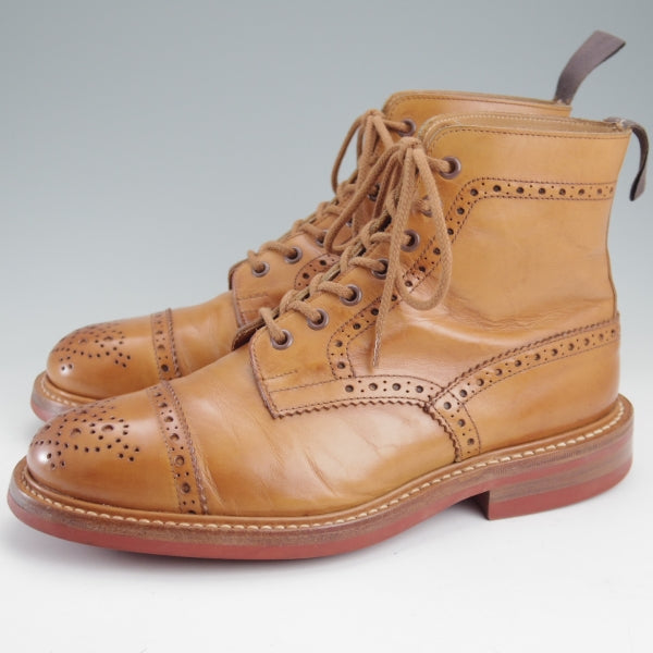 極上★トリッカーズ SIZE 7.5【貴重★セミブローグ版ストウ/M7046】カントリーブーツ/カーフ/1001BURNISHED/茶/メンズ/Tricker's★n529
