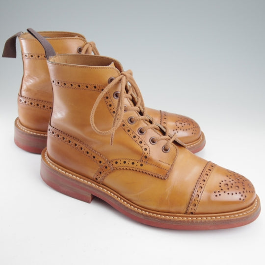 極上★トリッカーズ SIZE 7.5【貴重★セミブローグ版ストウ/M7046】カントリーブーツ/カーフ/1001BURNISHED/茶/メンズ/Tricker's★n529