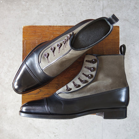 極上★Perfetto/ペルフェット SIZE 6.5【グッドイヤーウェルテッド製法★ボタンブーツ/DICTATOR】カーフ×スエード/黒×カーキ★o570