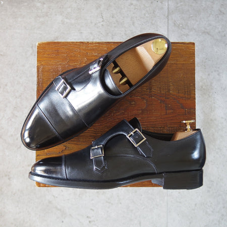 極上★三陽山長 SIZE 6.5【定価￥104,500-★源四郎/R2010ラスト】ダブルモンク/カーフ/黒/GENSHIRO/Sanyo Yamacho★o573