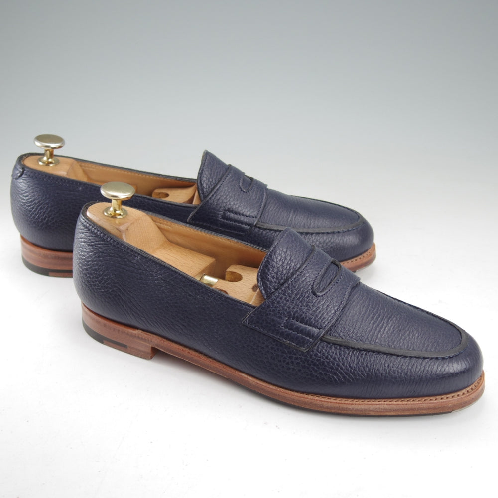 美品★ジョンロブ 6E【定価￥269,500-★LOPEZ/ロペス/TENSILE】4395ラスト/コインローファー/シボ革/紺/メンズ/JOHN LOBB★o039