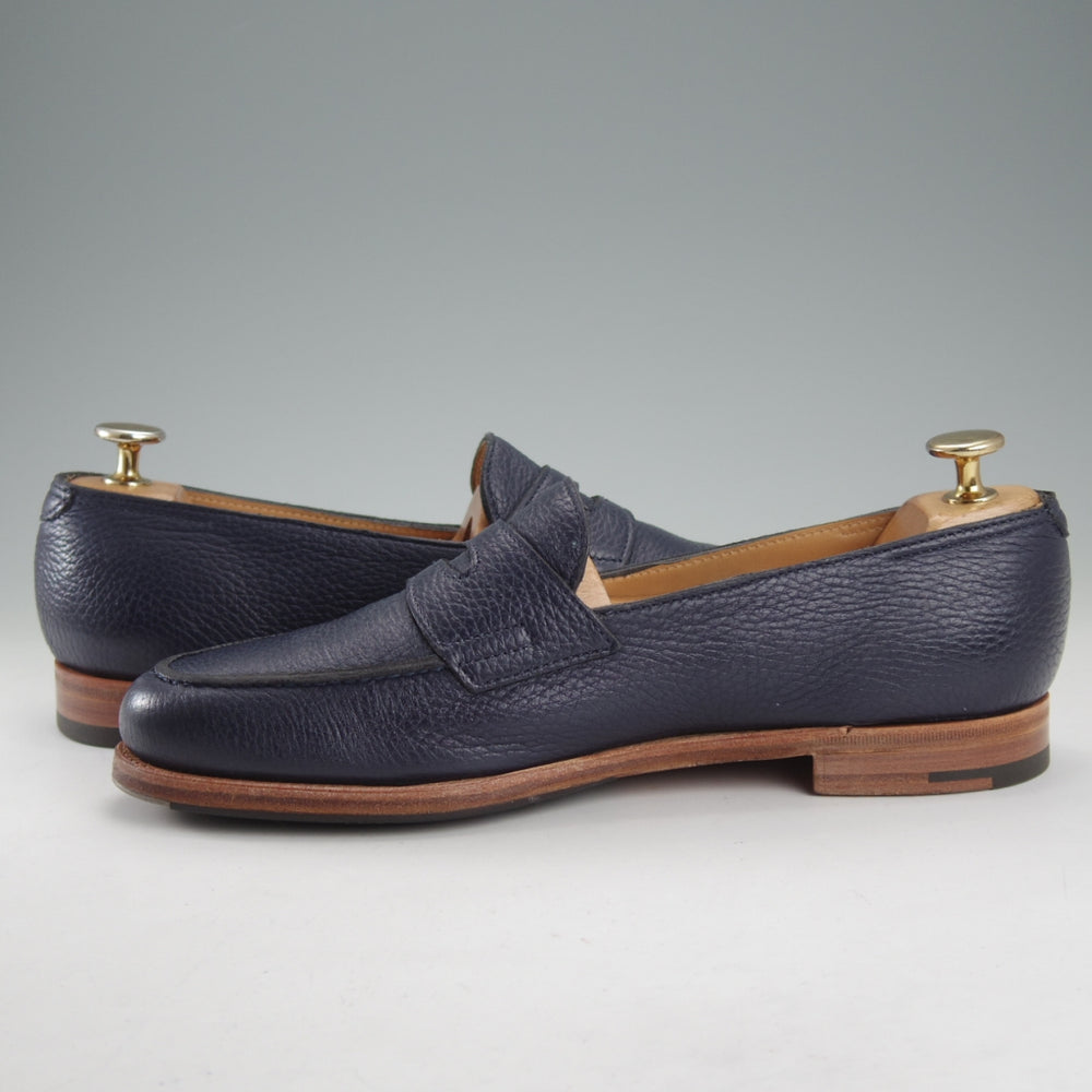 美品★ジョンロブ 6E【定価￥269,500-★LOPEZ/ロペス/TENSILE】4395ラスト/コインローファー/シボ革/紺/メンズ/JOHN LOBB★o039