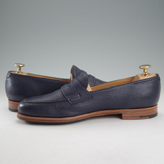 美品★ジョンロブ 6E【定価￥269,500-★LOPEZ/ロペス/TENSILE】4395ラスト/コインローファー/シボ革/紺/メンズ/JOHN LOBB★o039