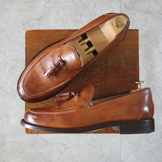 極美品★(伊)O'KEEFFE/オキーフ SIZE 7.5【定価￥75,900-★グッドイヤーウェルテッド製法/BEAMS取扱い】タッセルローファー/茶★o047