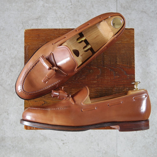 極美品★クロケット&ジョーンズ 8.5E【定価￥198,000-★ウイスキーコードバン仕様/CAVENDISH 3】タッセルローファー/375ラスト/茶★o056