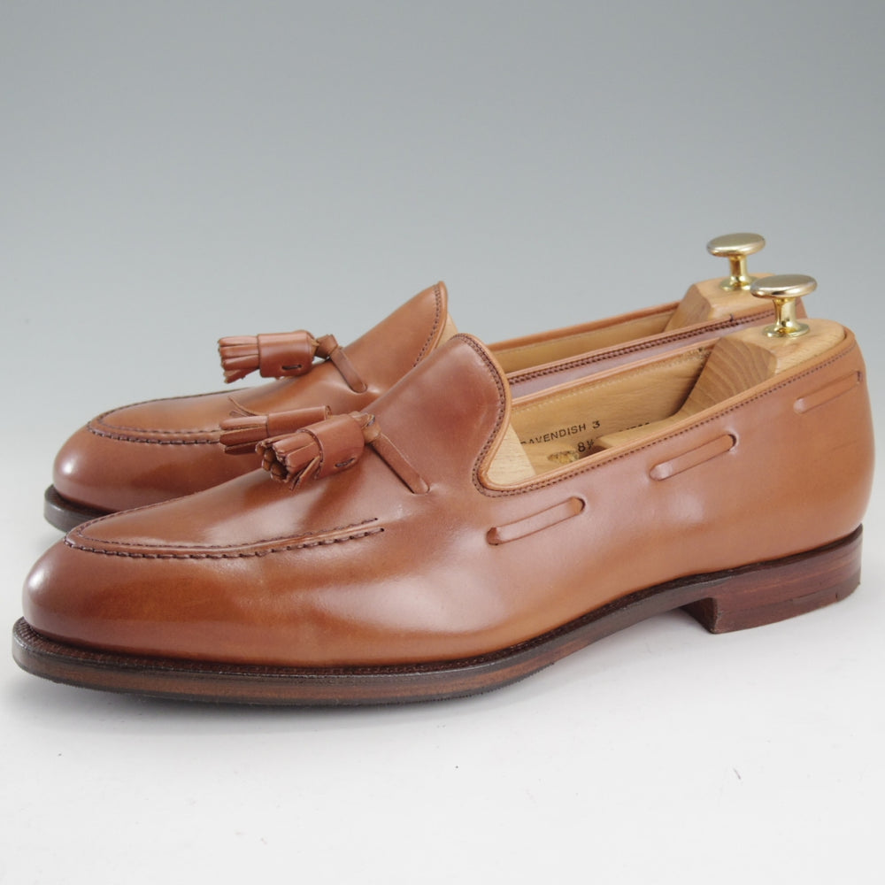 極美品★クロケット&ジョーンズ 8.5E【定価￥198,000-★ウイスキーコードバン仕様/CAVENDISH 3】タッセルローファー/375ラスト/茶★o056
