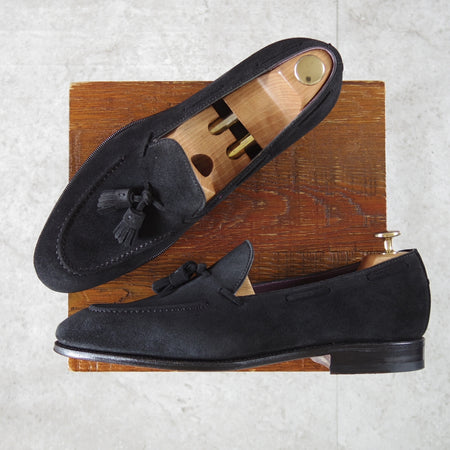 極美品★(スペイン製)カルミナ SIZE 8.5【定価￥94,600-★タッセルローファー/80215】UETAMラスト/スエード/黒/メンズ/CARMINA★o059