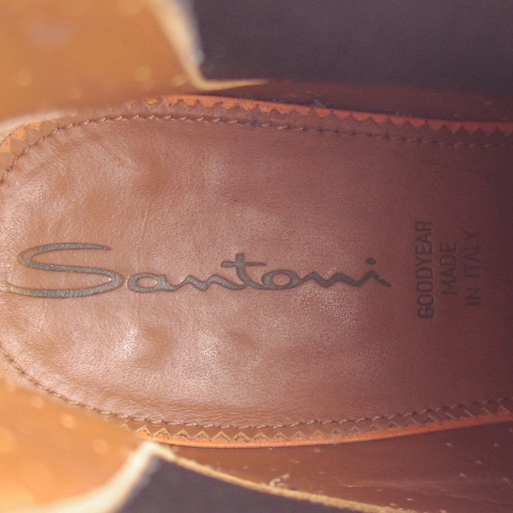 美品★(伊)サントーニ SIZE 5.5【上級★グッドイヤーウェルテッド製法/サイドゴアブーツ】カーフ/薄茶/メンズ/Santoni★o597