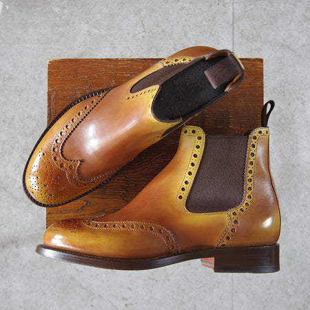 美品★(伊)サントーニ SIZE 5.5【上級★グッドイヤーウェルテッド製法/サイドゴアブーツ】カーフ/薄茶/メンズ/Santoni★o597