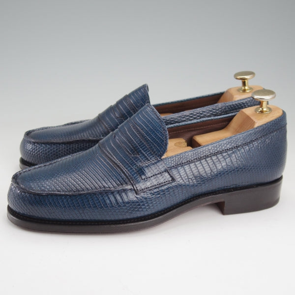 未使用★(スペイン製)カルミナ SIZE 6【現行定価20万円以上★リザード革/コインローファー/80578】GENOVAラスト/紺/メンズ/CARMINA★n577