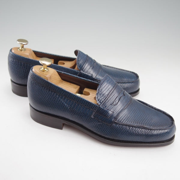 未使用★(スペイン製)カルミナ SIZE 6【現行定価20万円以上★リザード革/コインローファー/80578】GENOVAラスト/紺/メンズ/CARMINA★n577