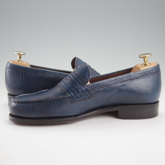 未使用★(スペイン製)カルミナ SIZE 6【現行定価20万円以上★リザード革/コインローファー/80578】GENOVAラスト/紺/メンズ/CARMINA★n577