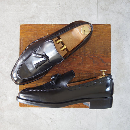 極上★(伊)タニノクリスチー SIZE 5.5【定価10万円以上★タッセルローファー/黒】カーフ/メンズ/TANINO CRISCI★o079