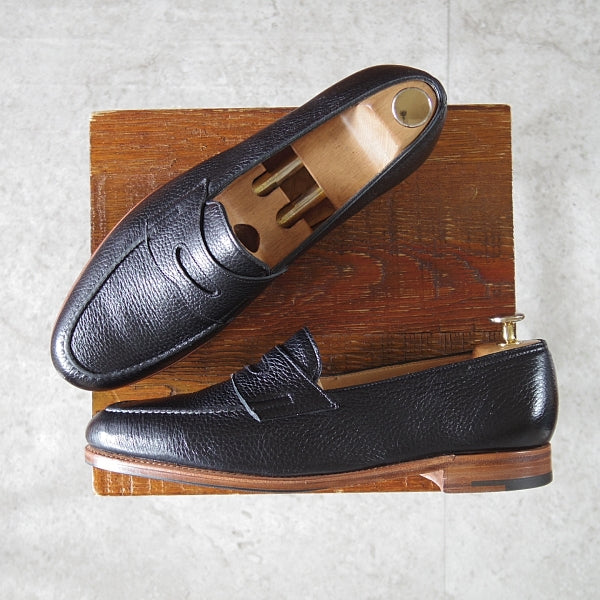 極美品★ジョンロブ 7.5E【定価￥269,500-★LOPEZ/ロペス/TENSILE】4395ラスト/コインローファー/シボ革/黒/メンズ/JOHN LOBB★n590