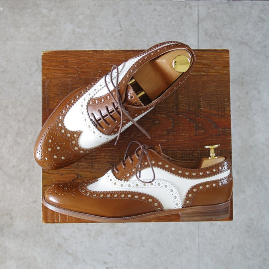 未使用★チャーチ(レディース) SIZE 35.5【★バーウッド/BURWOOD 3W】フルブローグ/ウイングチップ/薄茶×白/カーフ/Church's★o623