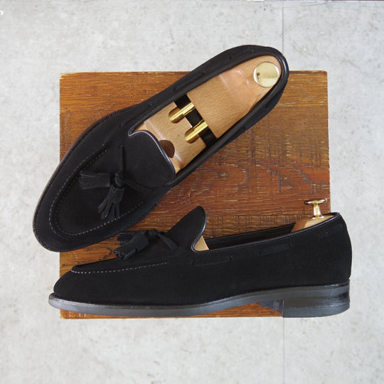 極上★三陽山長 SIZE 6.5【現行定価￥102,300-★鹿三郎/タッセルローファー】R2010Sラスト/スエード/黒/メンズ/Sanyo Yamacho★o630