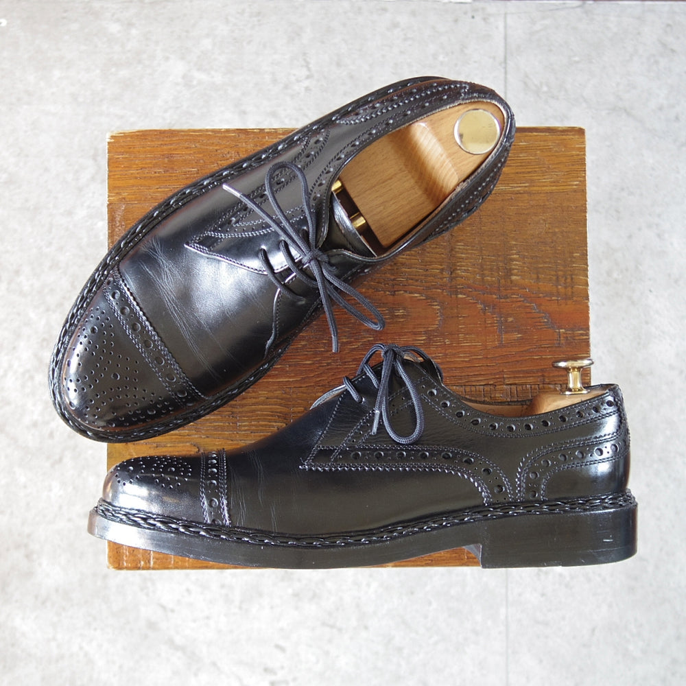 美品★(独)ハインリッヒ・ディンケラッカー SIZE 6.5【貴重★セミブローグ仕様のBUDA/ブダ】カーフ/黒/メンズ/Heinrich Dinkelacker★o633