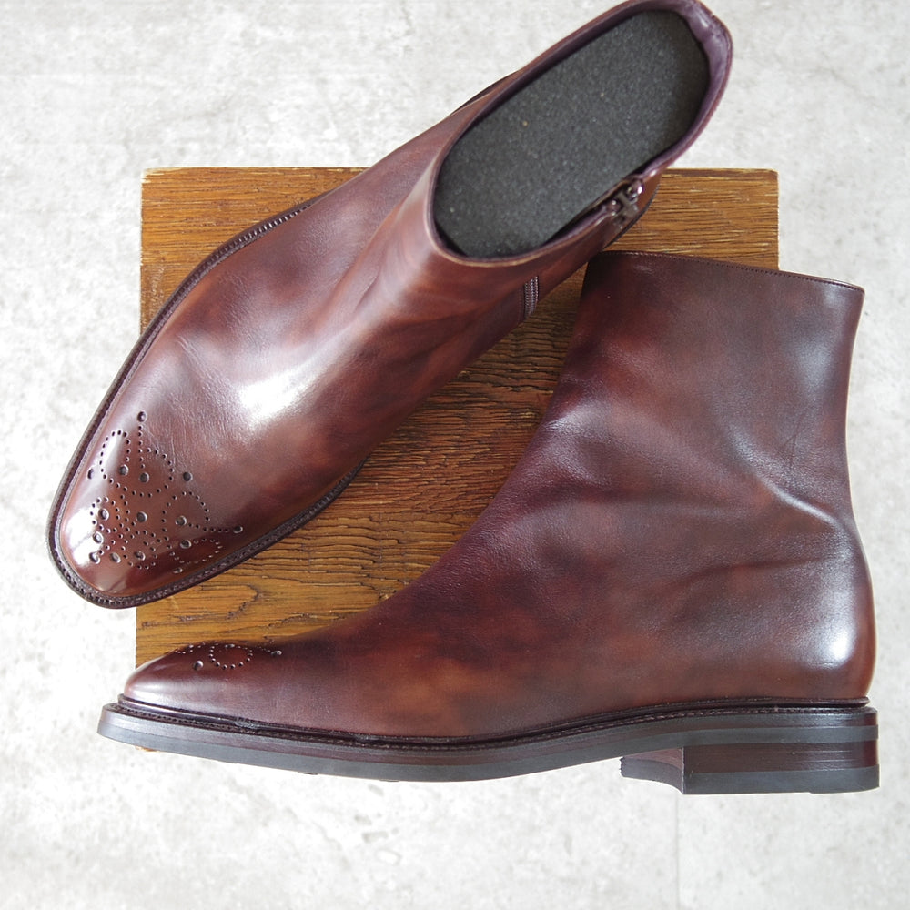 極美品★(スペイン製)カルミナ SIZE 8【モデル定価￥115,500-★オーダー品/サイドジップブーツ】ミュージアムカーフ/濃茶/CARMINA★o086