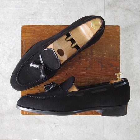 極美品★三陽山長 SIZE 7.5【現行定価￥94,600-★鹿三郎/タッセルローファー】R2010ラスト/スエード/黒/ROKUSABURO/Sanyo Yamacho★n088