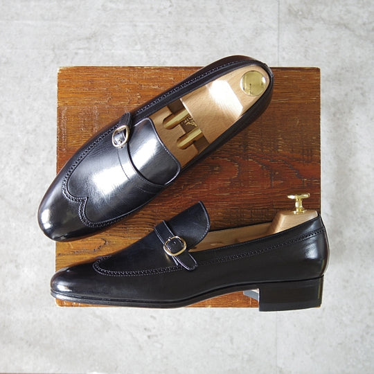 ほぼ試着程度★(伊)タニノクリスチー SIZE 5.5【定価15万円以上★ストラップローファー/黒】スリッポン/カーフ/メンズ/TANINO CRISCI★n091