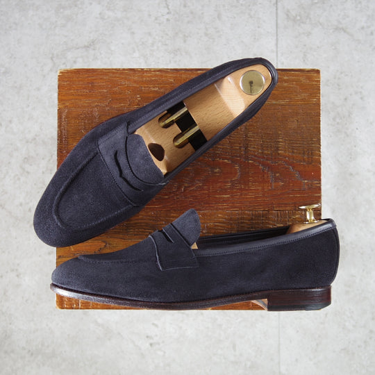 極上★(スペイン製)カルミナ SIZE 6【合計定価￥113,300-★純正ツリー付/コインローファー/80836】SINEUラスト/スエード/紺/CARMINA★o096