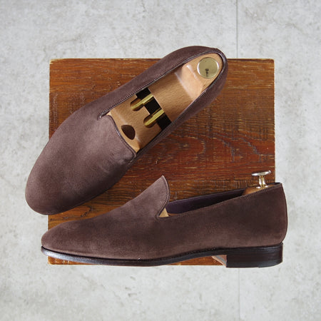 極上★(スペイン製)カルミナ SIZE 6【合計定価￥113,300-★純正ツリー付/ローファー/80384】UETAMラスト/スエード/濃茶/CARMINA★o097