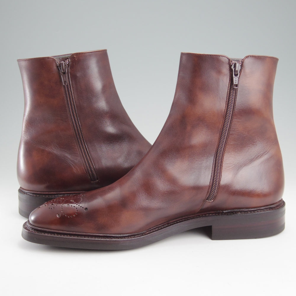 極美品★(スペイン製)カルミナ SIZE 8【モデル定価￥115,500-★オーダー品/サイドジップブーツ】ミュージアムカーフ/濃茶/CARMINA★o086