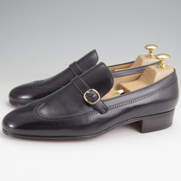 ほぼ試着程度★(伊)タニノクリスチー SIZE 5.5【定価15万円以上★ストラップローファー/黒】スリッポン/カーフ/メンズ/TANINO CRISCI★n091