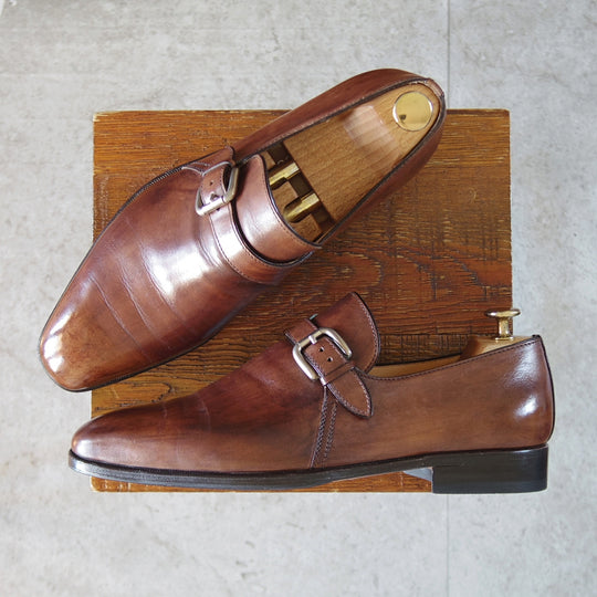 極上★(伊)タニノクリスチー SIZE 7.5【定価15万円以上★モンクストラップ/茶】カーフ/メンズ/TANINO CRISCI★o636