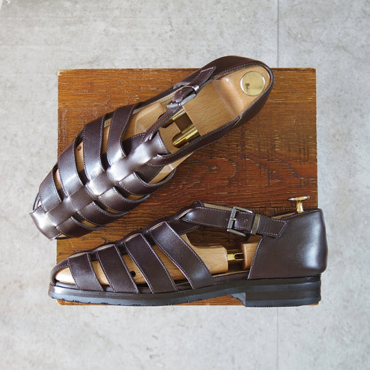 極美品★パラブーツ SIZE 5.5【定価￥70,400-★FERRET/グルカサンダル】ARAGONソール/カーフ/CAFÉ/カフェ/濃茶/メンズ/Paraboot★o641