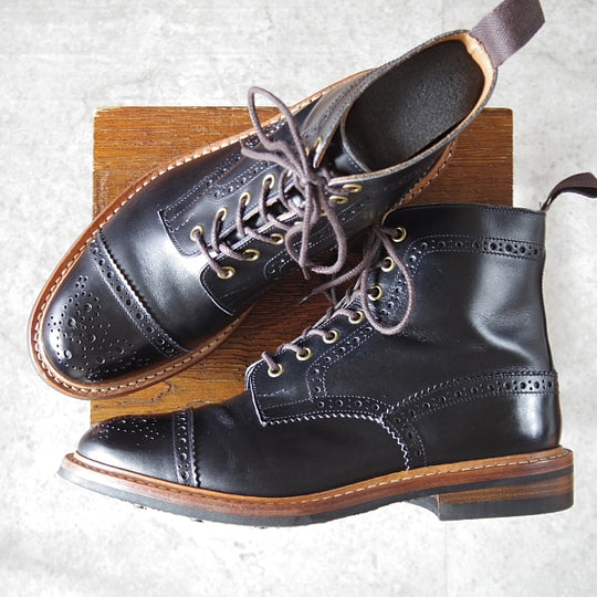 極美品★トリッカーズ SIZE 9【貴重★セミブローグ版モールトン/M7046/cramp別注】カントリーブーツ/黒/メンズ/Tricker's★n101