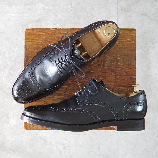 極美品★(伊製)HERMES/エルメス SIZE 39【ブラックラピド製法★クレセントブローグ/黒】カーフ/メンズ★n105