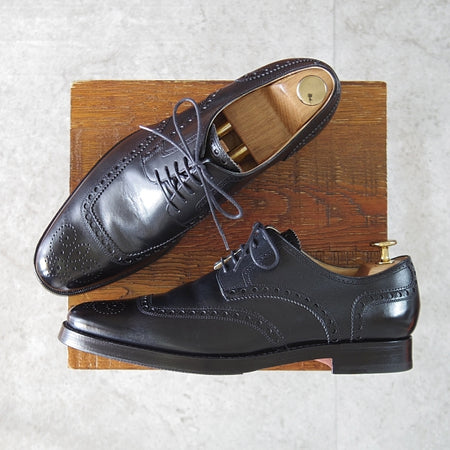 極美品★(伊製)HERMES/エルメス SIZE 39【ブラックラピド製法★クレセントブローグ/黒】カーフ/メンズ★n105
