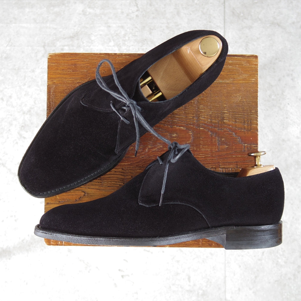 極上★(英)チーニー 7.5F【ダイナイトソール仕様★プレーントゥ/3888ラスト】Vフロント/スエード/黒/メンズ/CHEANEY★o100