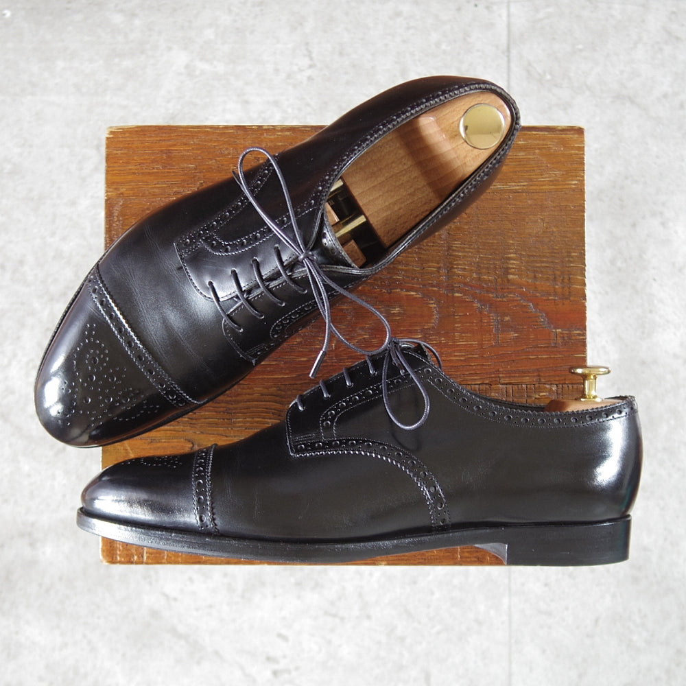 極上★エドワードグリーン 8E【現行定価20万円以上★CARDIFF/202ラスト】カーディフ/セミブローグ/カーフ/黒/メンズ/EDWARD GREEN★o659