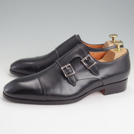 美品★(伊)サントーニ SIZE 6.5【レベルソ仕立て★ダブルモンク/11652】カーフ/黒/メンズ/Santoni★n620