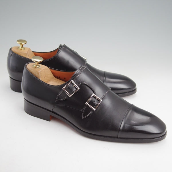 美品★(伊)サントーニ SIZE 6.5【レベルソ仕立て★ダブルモンク/11652】カーフ/黒/メンズ/Santoni★n620