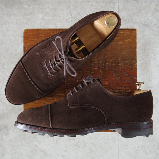 極上★クロケット&ジョーンズ 9E【リッジウェイソール★純正シツリー付/ロイドフットウェア別注】ストレートチップ/スエード/濃茶★o117