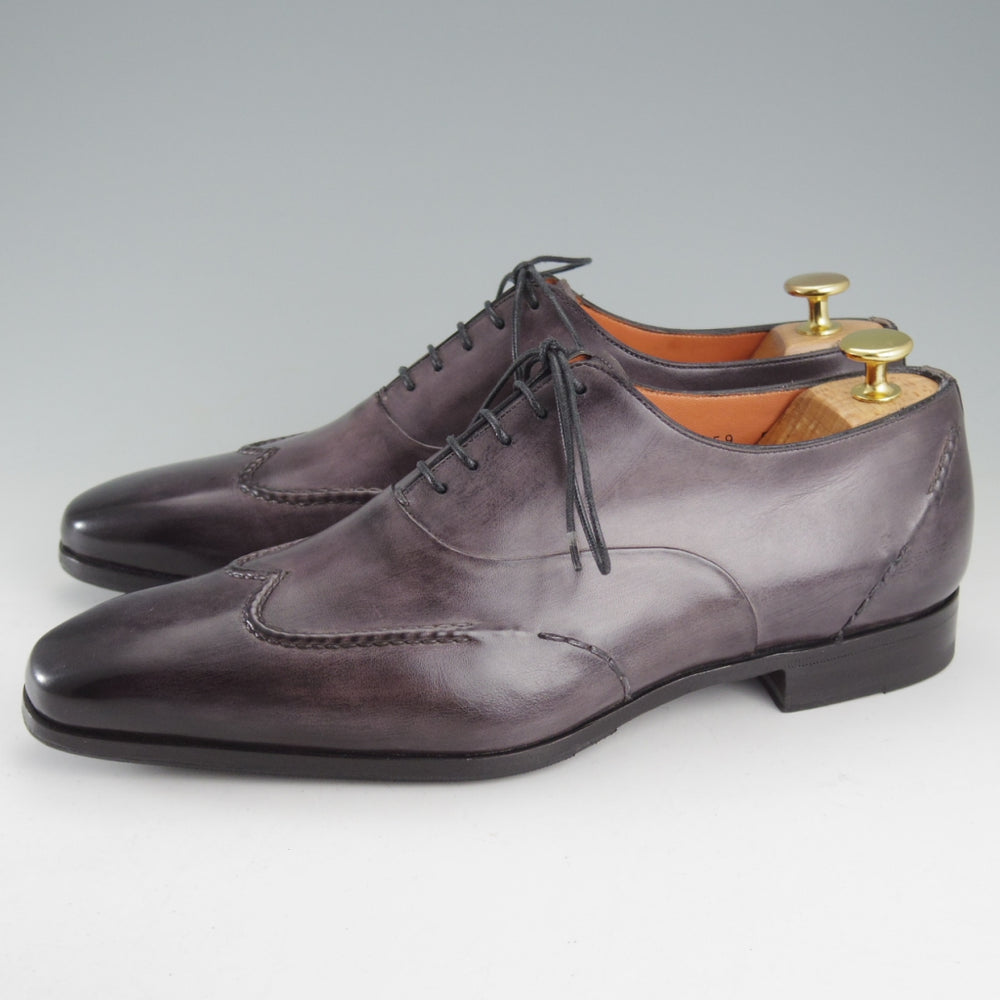 極美品★(伊)サントーニ SIZE 6.5【黒系パティーヌ★ブラインドブローグ】カーフ/メンズ/Santoni★o654