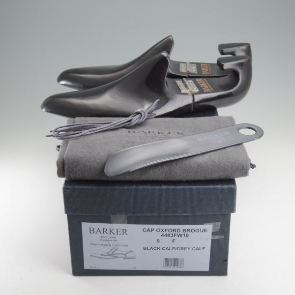 未使用★(英)BARKER/バーカー 9F【純正シューツリー付★ダイナイトソール仕様/フルブローグ】4483FW10/コンビ/黒×灰/カーフ★n623