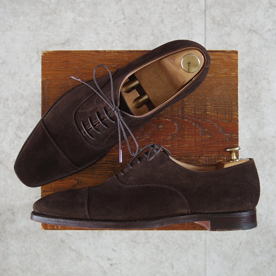 極美品★クロケット&ジョーンズ 6.5E【現行定価10万円以上★HALLAM/348ラスト】ストレートチップ/スエード/濃茶/Crockett&Jones★o130